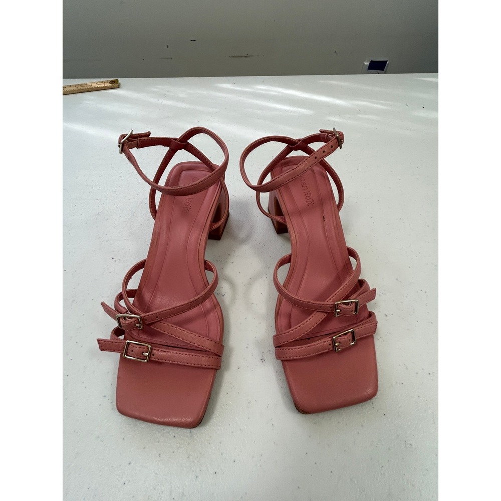 Open Edit Pink Strappy Block Heel Square Toe Ankle Strap Buckle Women's Size 5M